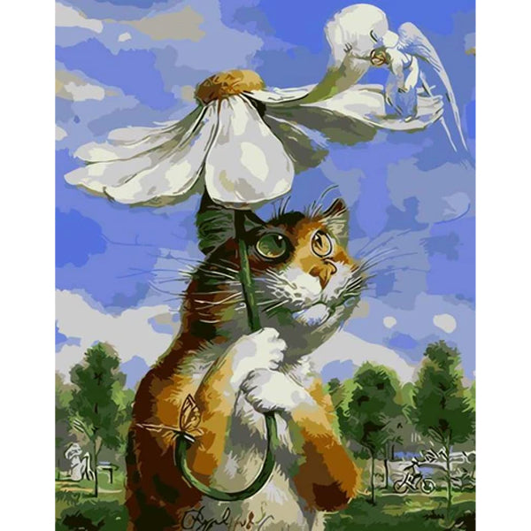 Poes met madelief - schilderen op nummers