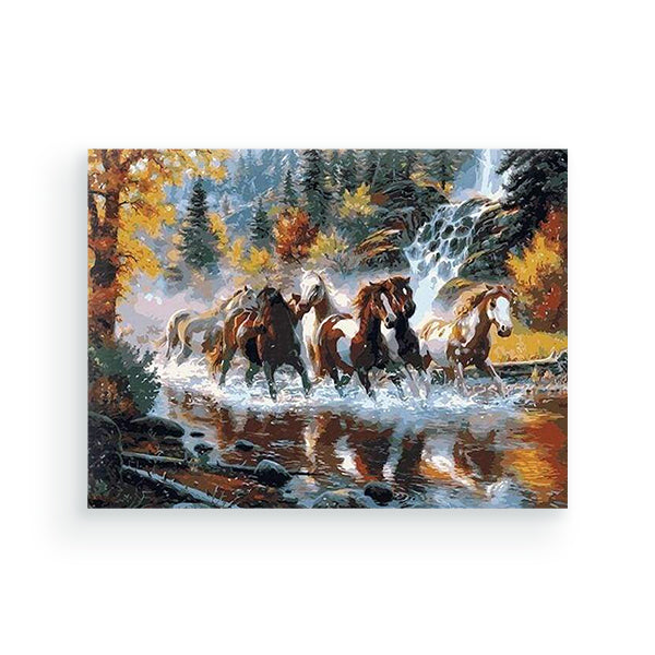 Paarden bij waterval - schilderen op nummers