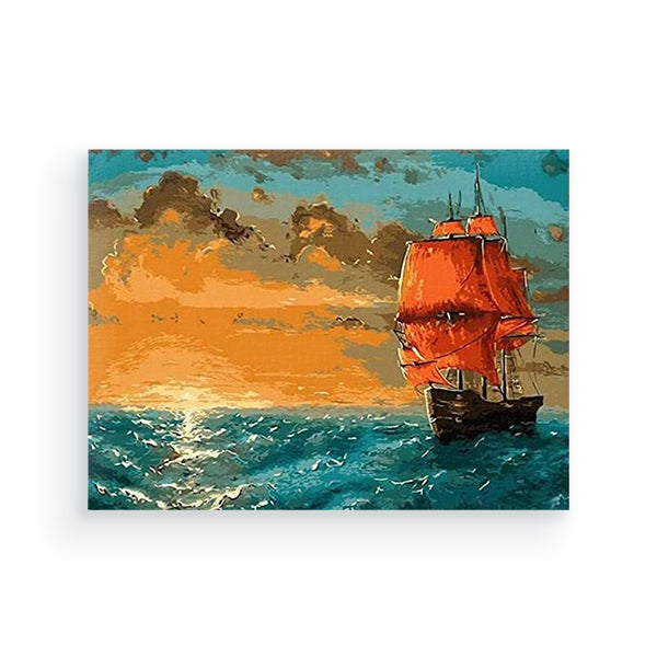 Schip met zonsondergang - schilderen op nummers