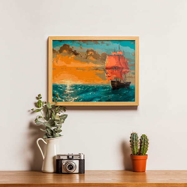 Schip met zonsondergang - schilderen op nummers