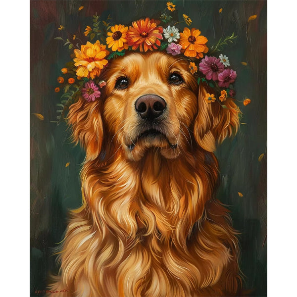 Golden Retriever met bloemen - Schilderen op nummers